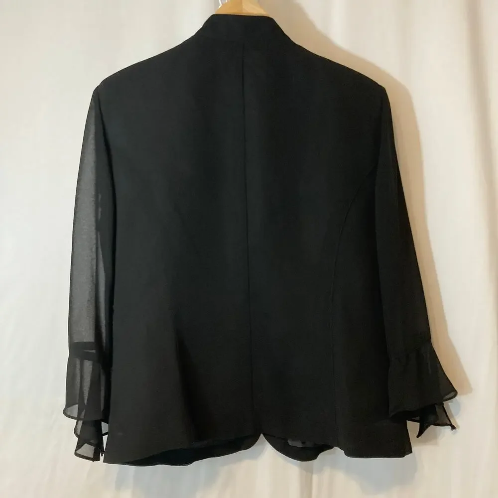 Vintage Plaza South Black Ruffle Embroidered Two Piece Blazer Skirt Set Suit